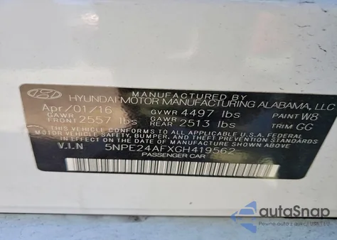 2016 Hyundai Sonata Se из США, поврежденный, VIN 5NPE24AFXGH419562